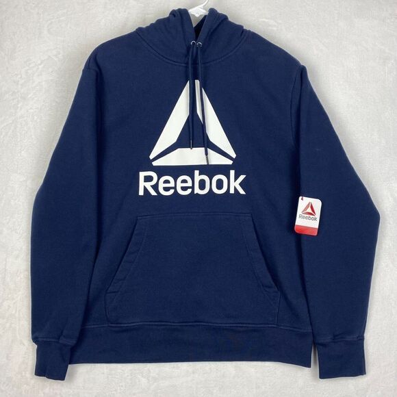 Reebok Sweater Mens Medium Blue Hoodie Logo Long Sleeve Pullover Sweatshirt